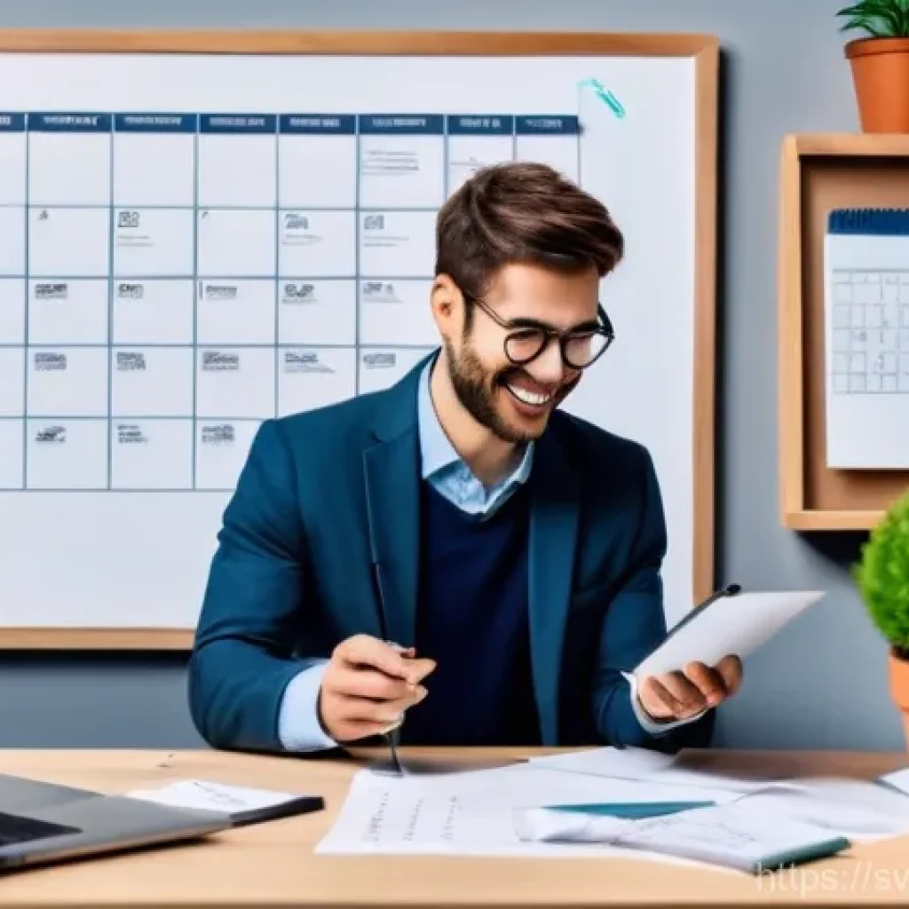 효과적인 소통을 위한 비유 사용하기 - **Prompt:** A dynamic, wide shot of a cheerful but slightly stressed entrepreneur in their late 20s ...