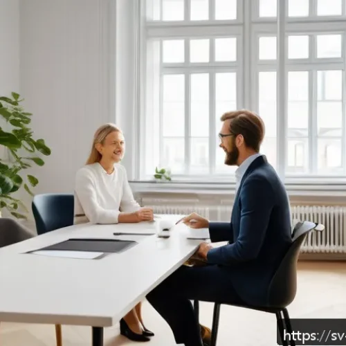 Home 30 상대방과의 신뢰를 쌓는 대화법 - A warm and inviting office setting in Stockholm, featuring two Swedish adults engaged in active list...