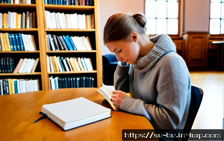 커뮤니케이션 기술 향상을 위한 독서 추천 - Photorealistic cozy Stockholm public library scene, a young Swedish professional seated at a pale wo...